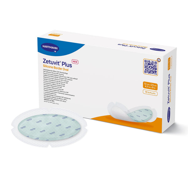 ZETUVIT® PLUS SILICONE BORDER SUPER ABSORBENT DRESSING, 4.7 X 9 INCH OVAL, SOLD AS 1/EACH HARTMANN 413909