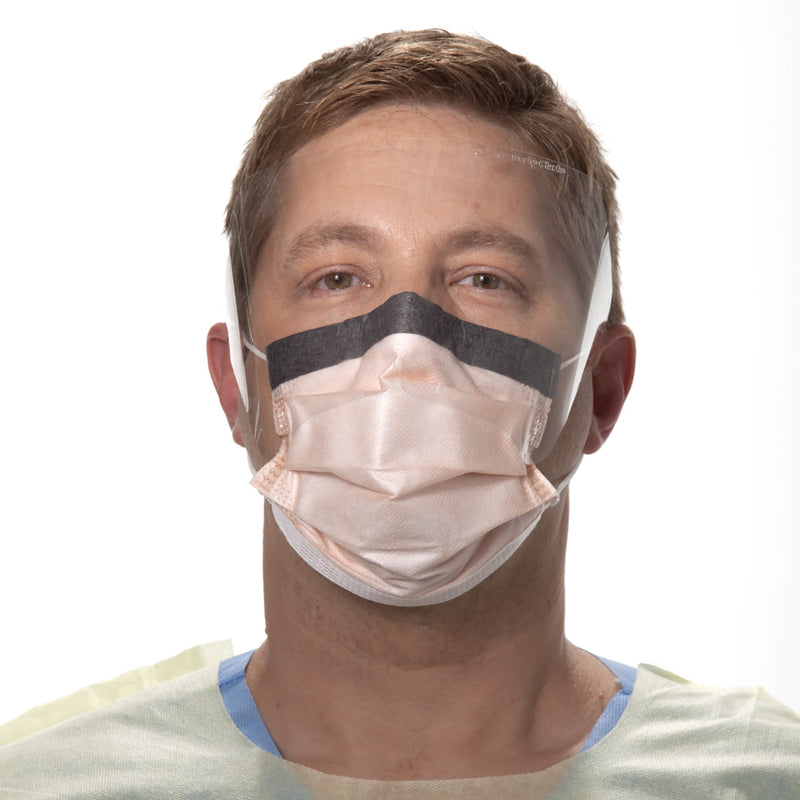 FLUIDSHIELD PROCEDURE MASK WITH EYE SHIELD ANTI-FOG ORANGE, NONSTERILE, SOLD AS 25/BOX O&M 47147