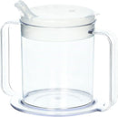 CLEAR PLASTIC MUG WITH DOUBLE HANDLES, 10 OZ CAPACITY, SOLD AS EACH KINSMAN 10000721