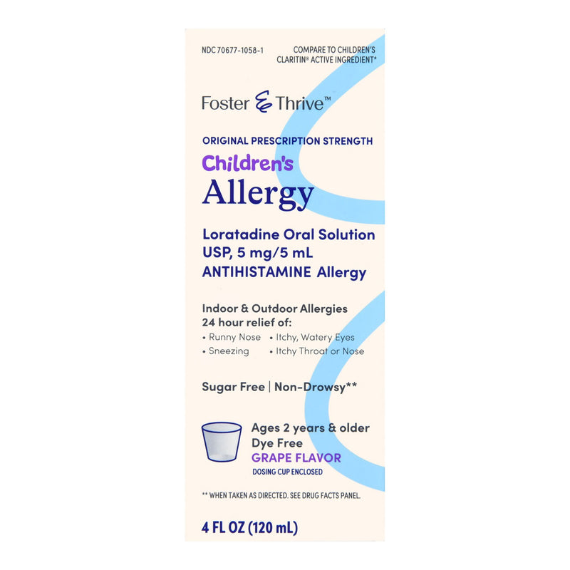 FOSTER & THRIVE™ CHILDREN'S ALLERGY LORATADINE ORAL SOLUTION, GRAPE FLAVOR, SOLD AS 1/EACH MCKESSON 70677105801