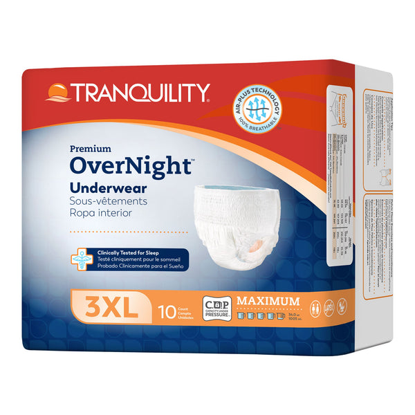 TRANQUILITY PREMIUM OVERNIGHT DISPOSABLE ABSORBENT UNDERWEAR, 3XL, SOLD AS 40/CASE PRINCIPLE 2119