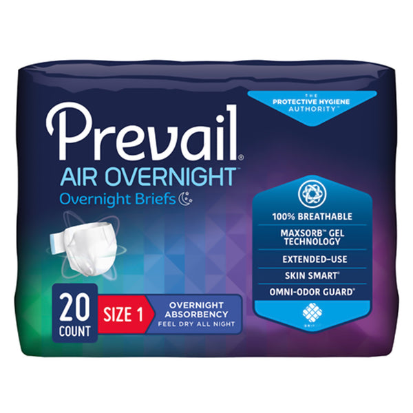 PREVAIL AIR™ OVERNIGHT BRIEFS OVERNIGHT ABSORBENCY, SIZE 1, SOLD AS 80/CASE FIRST NGX-012/1