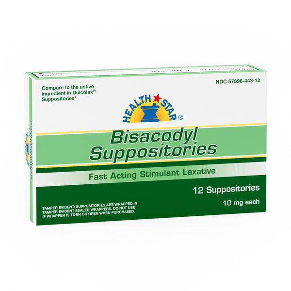 HEALTH*STAR BISACODYL LAXATIVE SUPPOSITORY, SOLD AS 72/CASE GERI-CARE 444-12-HST