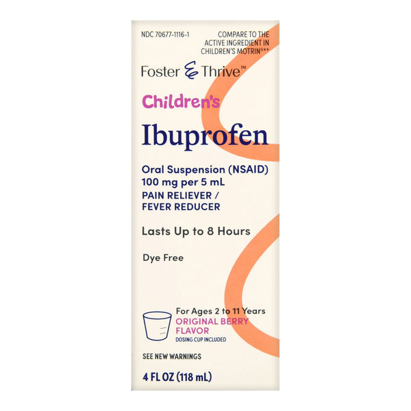 FOSTER & THRIVE™ CHILDREN'S IBUPROFEN ORAL SUSPENSION, ORIGINAL BERRY, 4 OUNCES, SOLD AS 1/EACH MCKESSON 70677111601