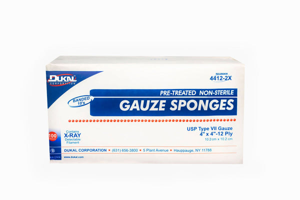 DUKAL™ USP TYPE VII X-RAY DETECTABLE GAUZE SPONGE, 4 X 4 INCH, 12-PLY, SOLD AS 2000/CASE DUKAL 4412-2X