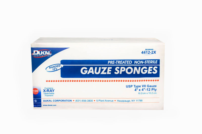 DUKAL™ USP TYPE VII X-RAY DETECTABLE GAUZE SPONGE, 4 X 4 INCH, 12-PLY, SOLD AS 100/BOX DUKAL 4412-2X