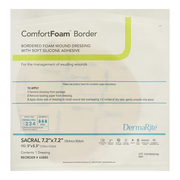 COMFORTFOAM™ BORDER FOAM WOUND DRESSING W/ ADHESIVE, SACRAL 18.4 X 18.4 CM, SOLD AS 1/EACH DERMARITE 43880