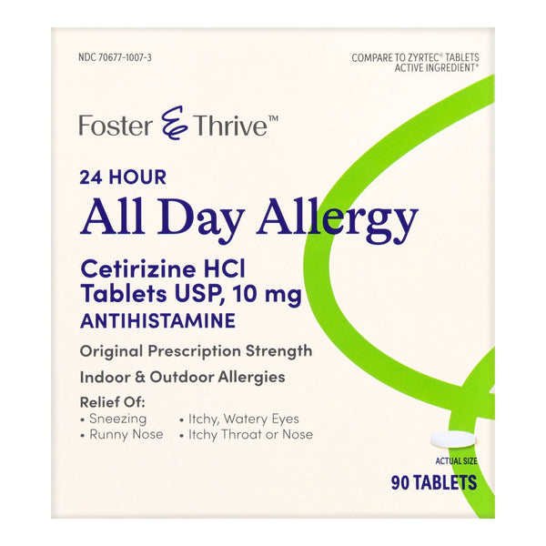 FOSTER & THRIVE™ 24 HOUR ALL DAY ALLERGY CETIRIZINE HCL USP 10 MG TABLETS, SOLD AS 90/BOX MCKESSON 70677100703