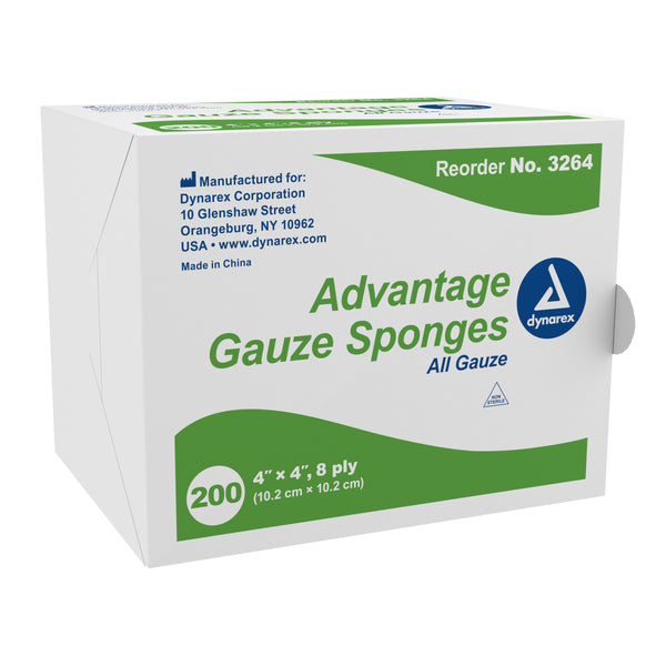 ADVANTAGE GAUZE SPONGE, 4 X 4 INCH, 8-PLY, SOLD AS 20/CASE DYNAREX 3264