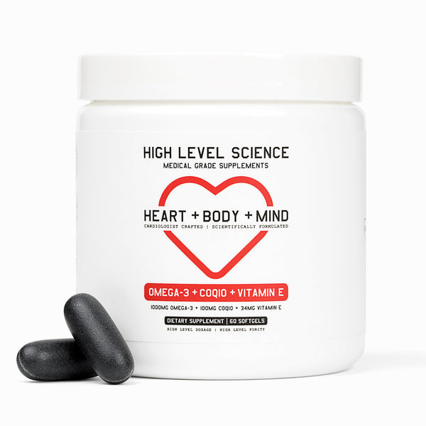HIGH LEVEL SCIENCE HEART + BODY + MIND SUPPLEMENT, OMEGA-3, COQ10 & VITAMIN E, SOLD AS 1/EACH HIGH HLS-001