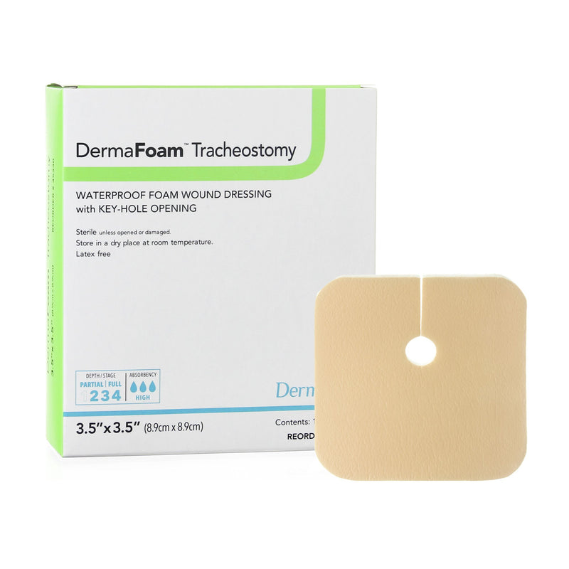 DERMAFOAM® TRACHEOSTOMY NONADHESIVE WITHOUT BORDER FOAM DRESSING, 3½ X 3½ INCH, SOLD AS 10/BOX DERMARITE 45330