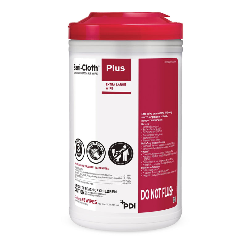 SANI-CLOTH PLUS GERMICIDAL WIPE DISINFECTANT CLEANER, 7.5 X 15 INCH, SOLD AS 65/BOX PROFESSIONAL Q85084