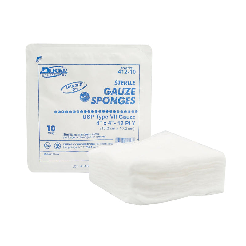 DUKAL™ STERILE USP TYPE VII GAUZE SPONGE, 4 X 4 INCH, 12-PLY, SOLD AS 1280/CASE DUKAL 412-10