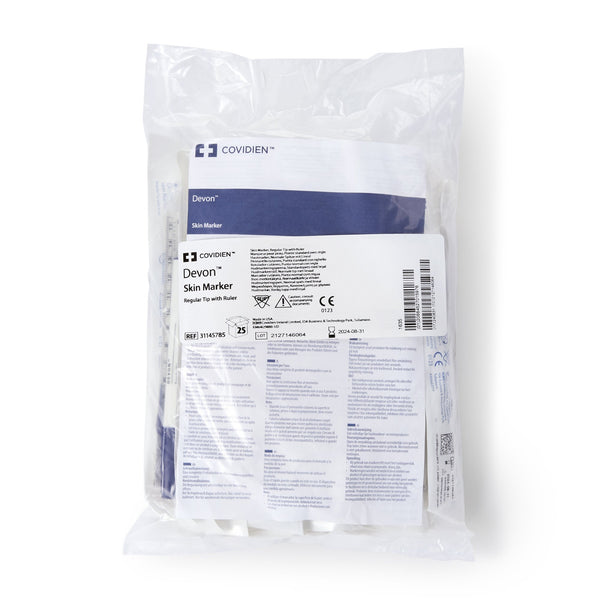 DEVON™ REGULAR TIP SURGICAL SKIN MARKER WITH RULER, SOLD AS 25/BOX CARDINAL 31145785
