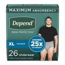 DEPEND® FRESH PROTECTION™ MEN'S MAXIMUM ABSORBENCY UNDERWEAR, EXTRA LARGE, SOLD AS 26/PACK KIMBERLY 53746