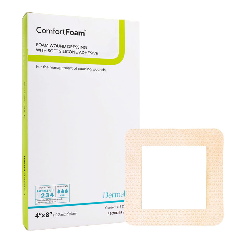COMFORTFOAM™ BORDER FOAM WOUND DRESSING WITH SILICONE ADHESIVE, 10.2 X 20.4 CM, SOLD AS 5/BOX DERMARITE 43480