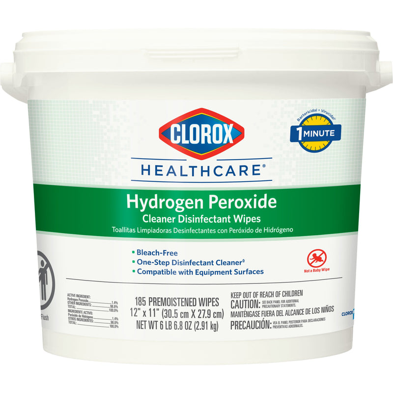 CLOROX HEALTHCARE® HYDROGEN PEROXIDE CLEANER DISINFECTANT WIPES, BUCKET, 185 CT., SOLD AS 1/CARTON THE 30826