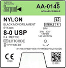 8/0 NYLON SUTURE, BLACK MONO, 5"/13CM, DR6, 6MM 3/8 CIRCLE, 12/BX, SOLD AS BOX SURGICAL 71