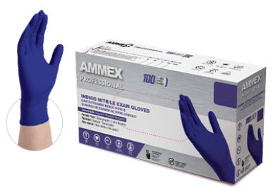Ammex Nitrile Gloves Tbd-Gloves Nitrle Ammex Md Disp Pfindigo Smooth 100/Bx 10Bx/Cs -AINPF44100