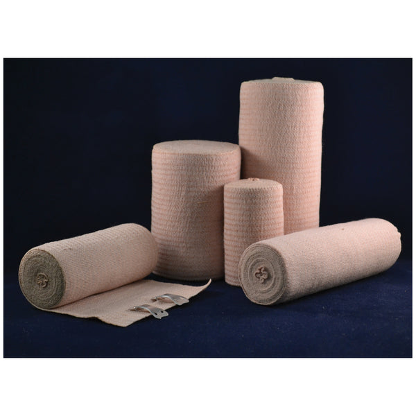 ECONOMY ELASTIC BANDAGE, 4" X 5 YDS WITH STANDARD CLIPS, TAN, LATEX FREE , 10/BX, 5 BX/CS, SOLD AS CASE AMBRA 10000509