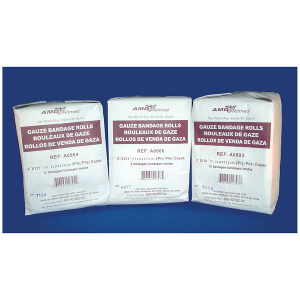 GAUZE BANDAGE, 3" X 131", NON-STERILE, 12/PK, 8 PK/CS, SOLD AS CASE AMD-MEDICOM 10000212