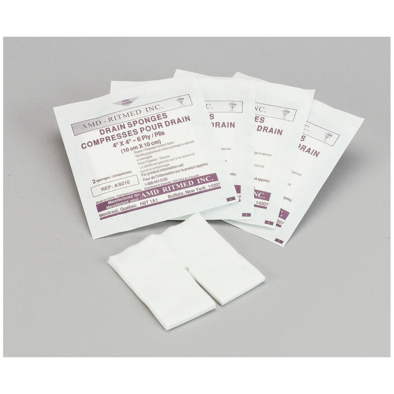 DRAIN SPONGE, 4" X 4", 6-PLY, STERILE 2S, 50/PK, 12 PK/CS, SOLD AS CASE AMD-MEDICOM 10000212