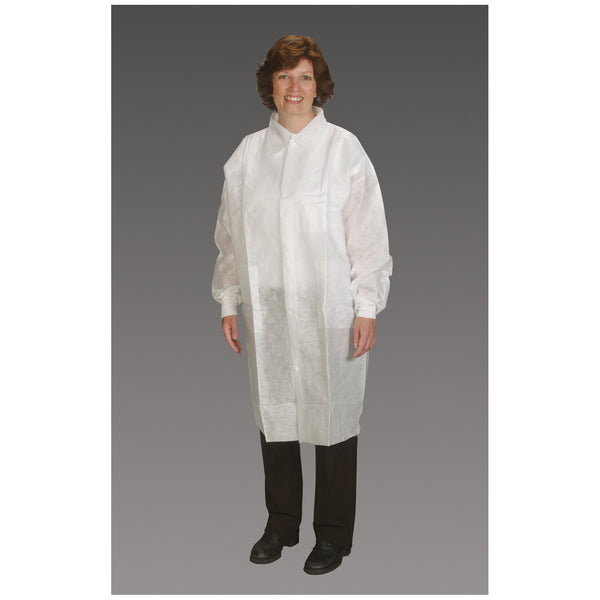 CRITICAL COVER® LAB COATS, TAPERED COLLAR, ELASTIC WRIST, 3 POCKETS, SNAP CLOSE, WHITE, XX-LARGE/XXX-LARGE, 25/CS, SOLD AS CASE ALPHAPROTECH 10001185