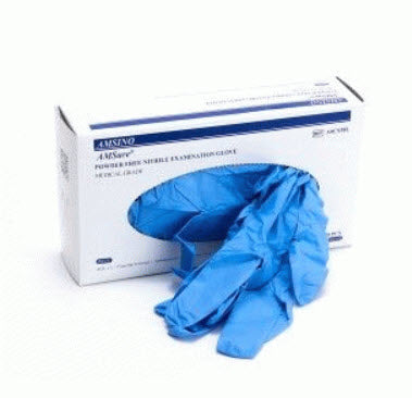 Amsino Amsure Nitrile Exam Glove Glove Exam Nitrile Md Blu Pf100/Bx 10Bx/Cs -ASCS38M
