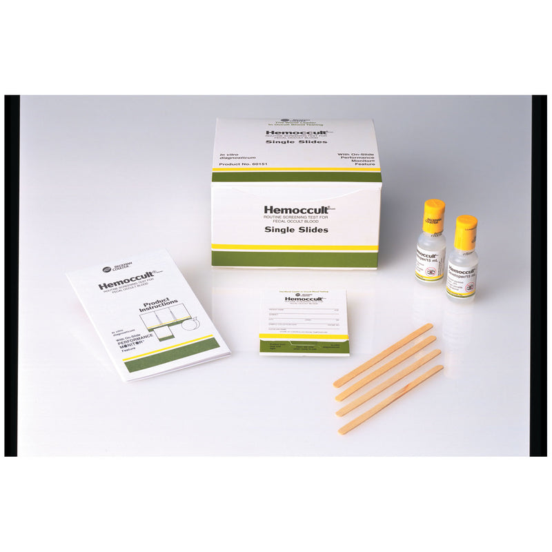 EACH BOX CONTAINS: HEMOCCULT® SINGLE SLIDES , 15ML BOTTLES OF DEVELOPER, APPLICATORS & INSTRUCTIONS, 10 BX/CS, SOLD AS CASE HEMOCUE 10000983