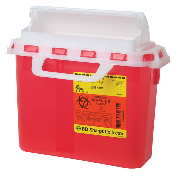 SHARPS COLLECTOR, 5.4 QT, NEXT GENERATION, COUNTER BALANCED DOOR, RED, 12/CS, SOLD AS CASE BD 209