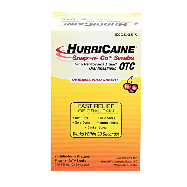 Beutlich Hurricaine Topical Anesthetic Snap -N- Go Swabs Mbo-Anesthetic 20 Benzocaine Swabhurricaine Ind Wrap 72/Bx -0283-0569-72