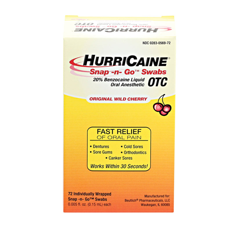 Beutlich Hurricaine Topical Anesthetic Snap -N- Go Swabs Mbo-Anesthetic 20 Benzocaine Swabhurricaine Ind Wrap 72/Bx -0283-0569-72