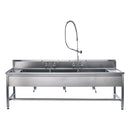 DECONTAMINATION STATION 116"W X 26 1/2"D, BACKSPLASH, 25"W X 18"H X 10"D BOWLS, STAINLESS STEEL SQ TUBE BASE, ADJUSTABLE FLANGED F, SOLD AS EACH BLICK