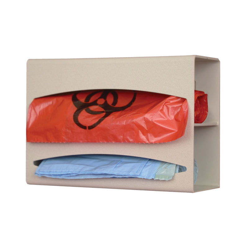 DOUBLE BAG DISPENSER, TWO-WAY KEYHOLES FOR VERTICAL OR HORIZONTAL WALL MOUNTING,, SOLD AS EACH MARKETLAB, 218