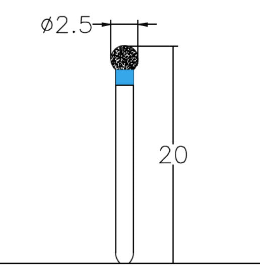 Spherical 2.5 mm Dia. Medium Grit Diamond Bur 5 per pack. 001.25M1