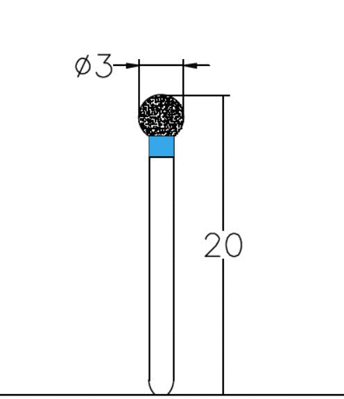 Spherical 3 mm Dia. Medium Grit Diamond Bur 5 per pack. 001.30M1