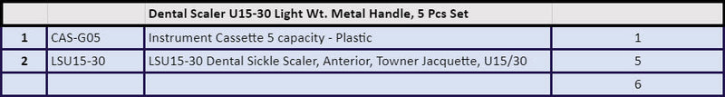 Dental Scaler U15-30 Light Wt. Metal Handle, 5 Pcs Set - Osung USA