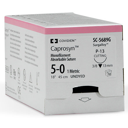 Medtronic Caprosyn Monofilament Absorbable Sutures Suture Mono Absorb Undyd 5-0P12 18 1Dz/Bx -SC5616G