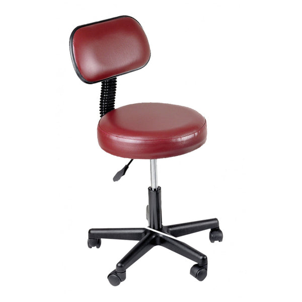 PNEUMATIC STOOL, ROUND, 3" FOAM SWIVEL SEAT WITH BACK, 18"-22" HEIGHT, 350 LBS MAX WEIGHT, BURGUNDY, SOLD AS EACH DJO/CHATTANOOGA 10000706