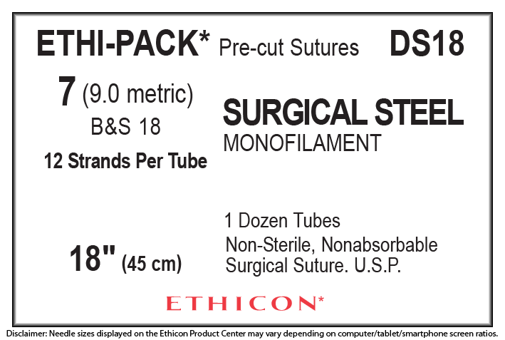SUTURE, STEEL, MONO, SIZE 5-0, 18", B&S 24, 50/TUBE, 12 TUBE/BX, SOLD AS BOX ETHICON 243