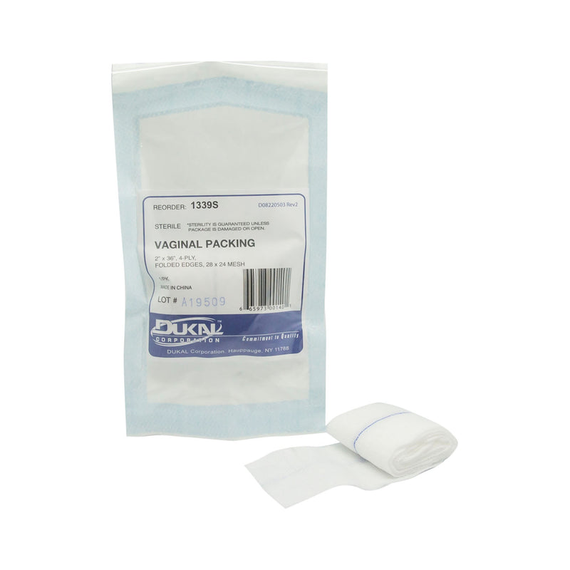 SECTION SPONGE, VAGINAL PACKING, 4" X 36", NON-STERILE, 8-PLY, X-RAY DETECTABLE, 2 X 1 MESH, 200/CS, SOLD AS CASE DUKAL 10000117