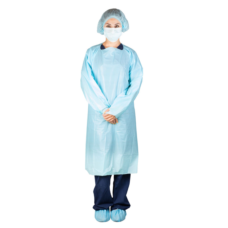 PATIENT GOWN DELUXE, ONE SIZE, REINFORCED NECK, DARK BLUE, 10/BG, 5 BG/CS, SOLD AS CASE DUKAL 10000117