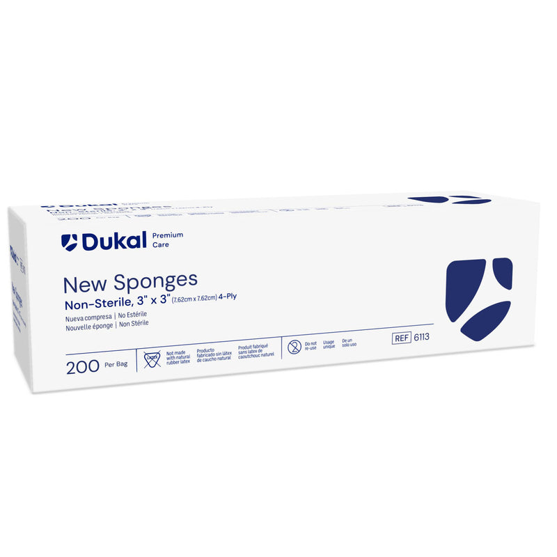 SPONGE, 3" X 3", NON-WOVEN NEW SPONGE, NON-STERILE, 4-PLY, 200/BG, 20 BG/CS, SOLD AS CASE DUKAL 10000117