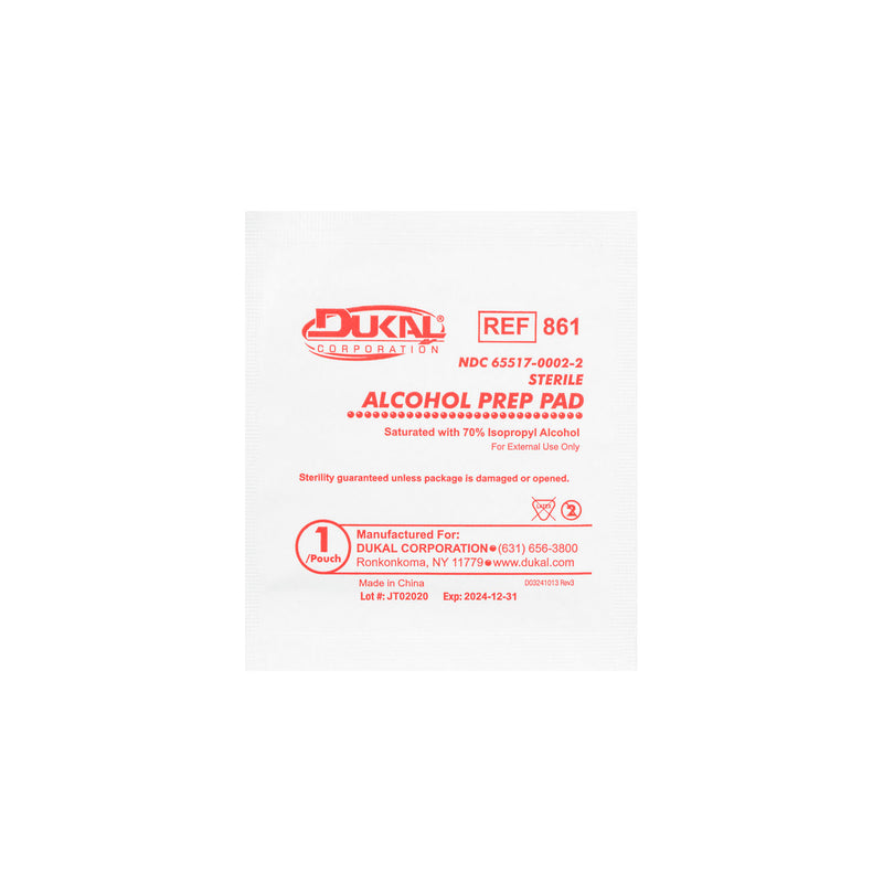 ALCOHOL PREP PADS, MEDIUM, 2-PLY, STERILE, 200/BX, 20 BX/CS, SOLD AS CASE DUKAL 10000117