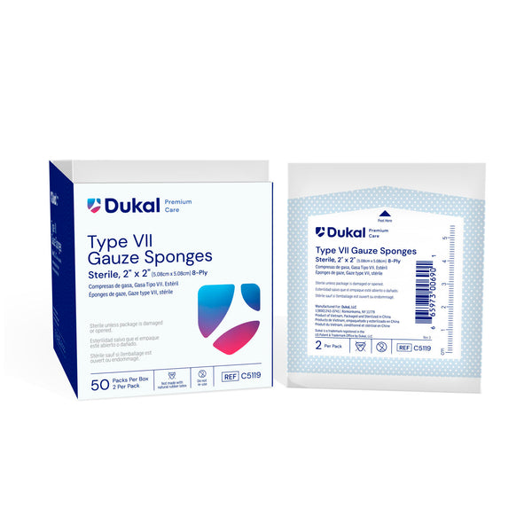 GAUZE SPONGE, TYPE VII, STERILE, 8" X 4", 12-PLY, 2/PK, 25 PK/BX, 20 BX/CS, SOLD AS CASE DUKAL 10000117