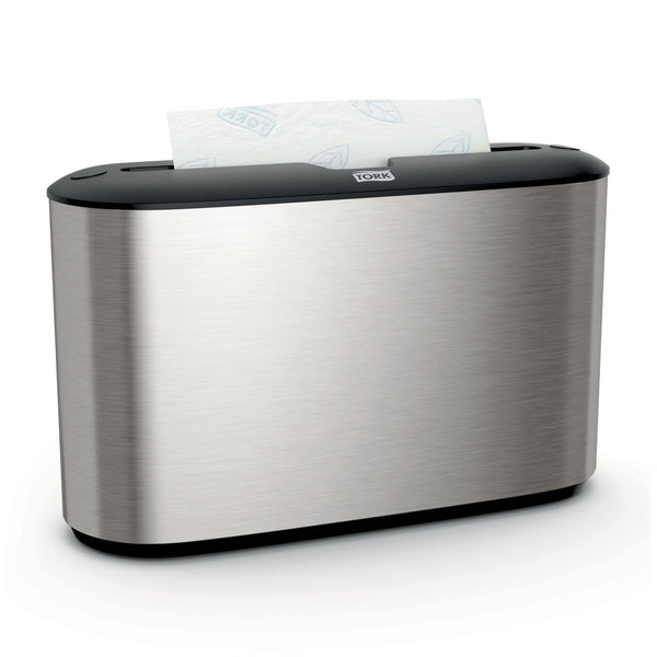 COUNTERTOP DISPENSER, HAND TOWEL, MULTIFOLD, UNIVERSAL, METAL/ PLASTIC, STAINLESS STEEL, 7.9" X 12.7" X 4.6", SOLD AS EACH ESSITY 10001226