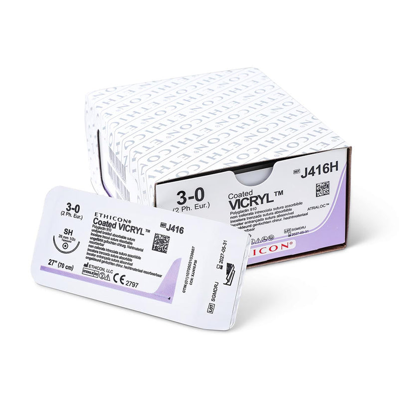 Ethicon Vicryl (Polyglactin 910) Sutures Suture Coated Vicryl Undyedbraided 4-0 Rb-1 27 3Dz/Bx -J214H
