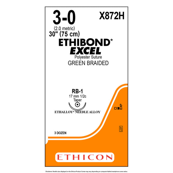 SUTURE, TAPER POINT, SIZE 3-0, 30", GREEN BRAIDED, NEEDLE RB-1, ½ CIRCLE, 3 DZ/BX, SOLD AS BOX ETHICON 243