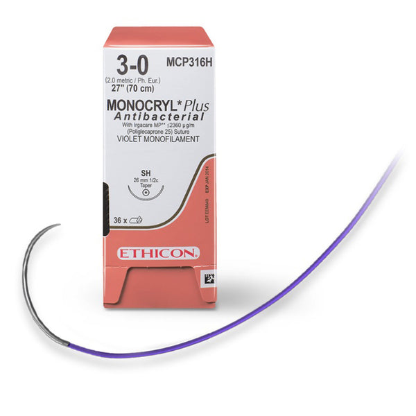 SUTURE, PRECISION POINT REVERSE CUTTING, SIZE 3-0, 18", UNDYED MONOFILAMENT, NEEDLE PS-2, 3/8 CIRCLE, 1 DZ/BX, SOLD AS BOX ETHICON 243
