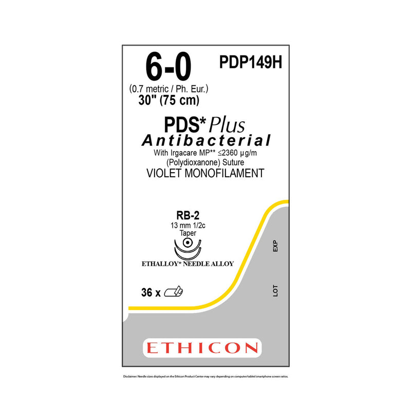 SUTURE, TAPER POINT, SIZE 6-0, 30", VIOLET MONOFILAMENT, NEEDLE RB-2 RB-2, ½ CIRCLE, 3 DZ/BX, SOLD AS BOX ETHICON 243